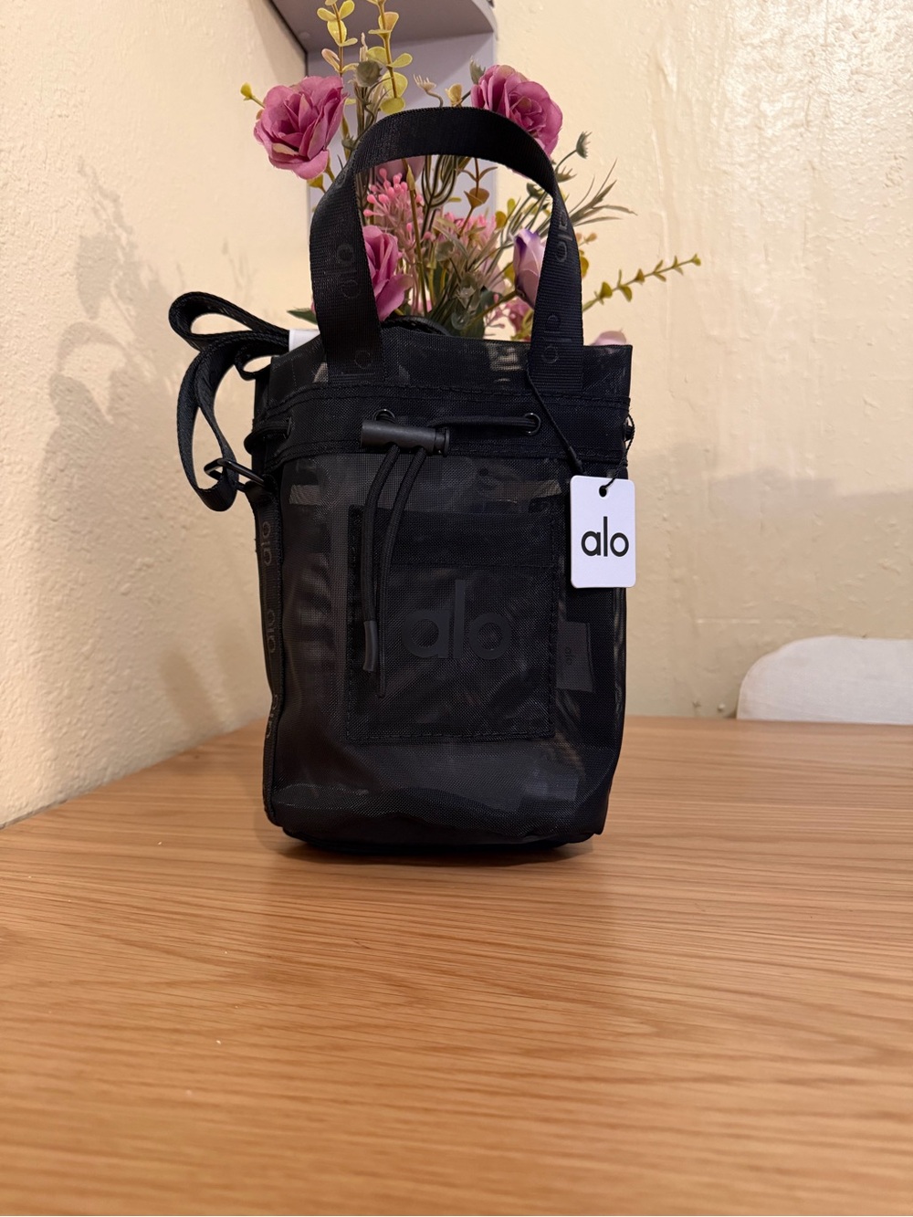 ALO Yoga Black Mesh Belt Bag Tote